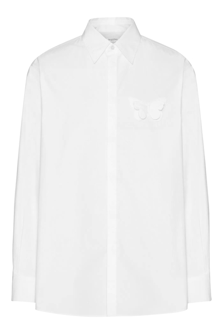 Embroidered Butterfly Cotton Poplin Shirt